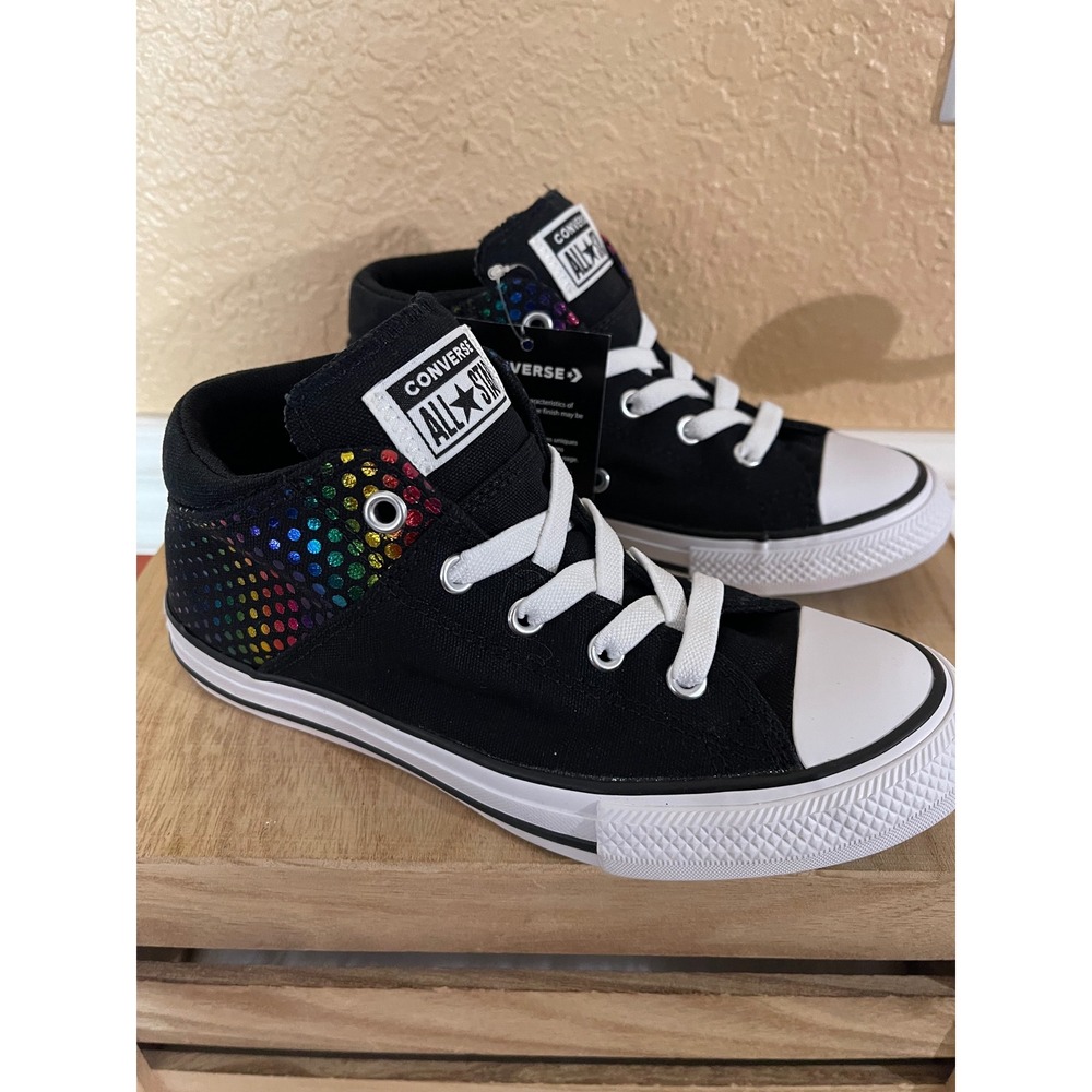Converse Chuck Taylor All Star Mid Top Sneakers Black  Polka Dot  Junior Sz 2